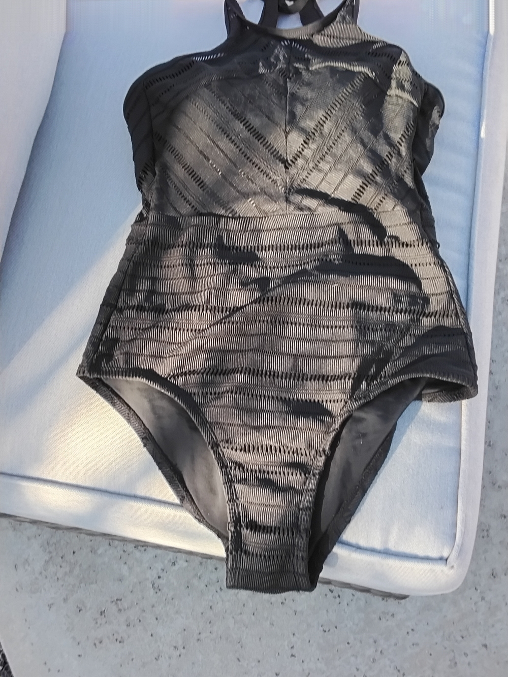 Kona Sol Black One-Piece Swimsuit with Textured Cutout Overlay